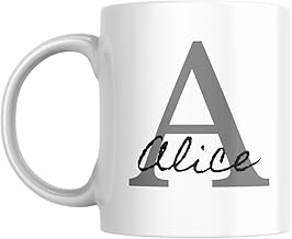 Personalised First Name Mug – Ceramic Mug 330 ml with Wholesale Initial + Name Calligraphy – Made in France, Birthday Gift for Mom, Microwavable Dishwasher