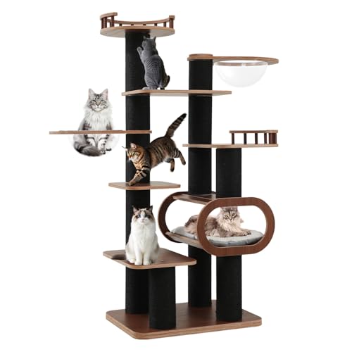 KZLAA 71'' Modern Black Cat Tree for Indoor, Tall Solid ...