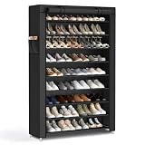 SONGMICS 10-Tier Shoe Rack, Shoe Storage Organizer Cabinet, Black URXJ36H | Shoe Storage Organizer Cabinet with Dustproof Cover, Free-Standing, for Closet, Entryway, for Sneakers URXJ36H