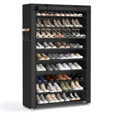 Songmics Home SONGMICS 10-Tier Shoe Rack with Cover, Shoe Storage Cabinet for 40-50 Pairs — $28.02 (15% off)