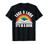 Vintage Retro Rainbow take a Look It's in a Book Reading Art T-Shirt Small
