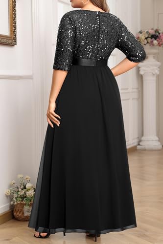 Black Formal Dresses for Women Plus Size Prom Evening Gowns Elegant Sequin Gala Wedding Guest Chiffon Long Dress 20254