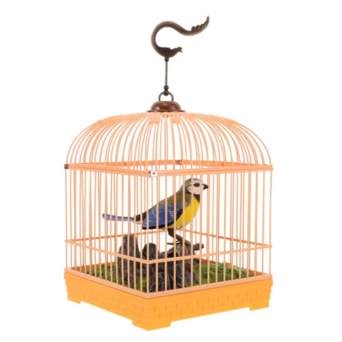 PartyKindom Voice-Controlled Bird Cage Toy Realistic Chirping Motion Miniature Plastic Bird in Cage for Kids and Adults Portable Home Decor Entertainment