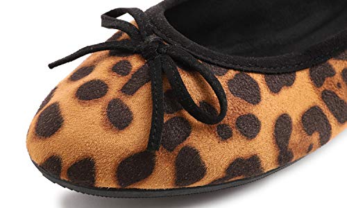 FEVERSOLE Women's Ultra Soft Colorful Memory Foam Cushioned Faux Suede Home Ballet Flats Leopard Size 7.5 M US4