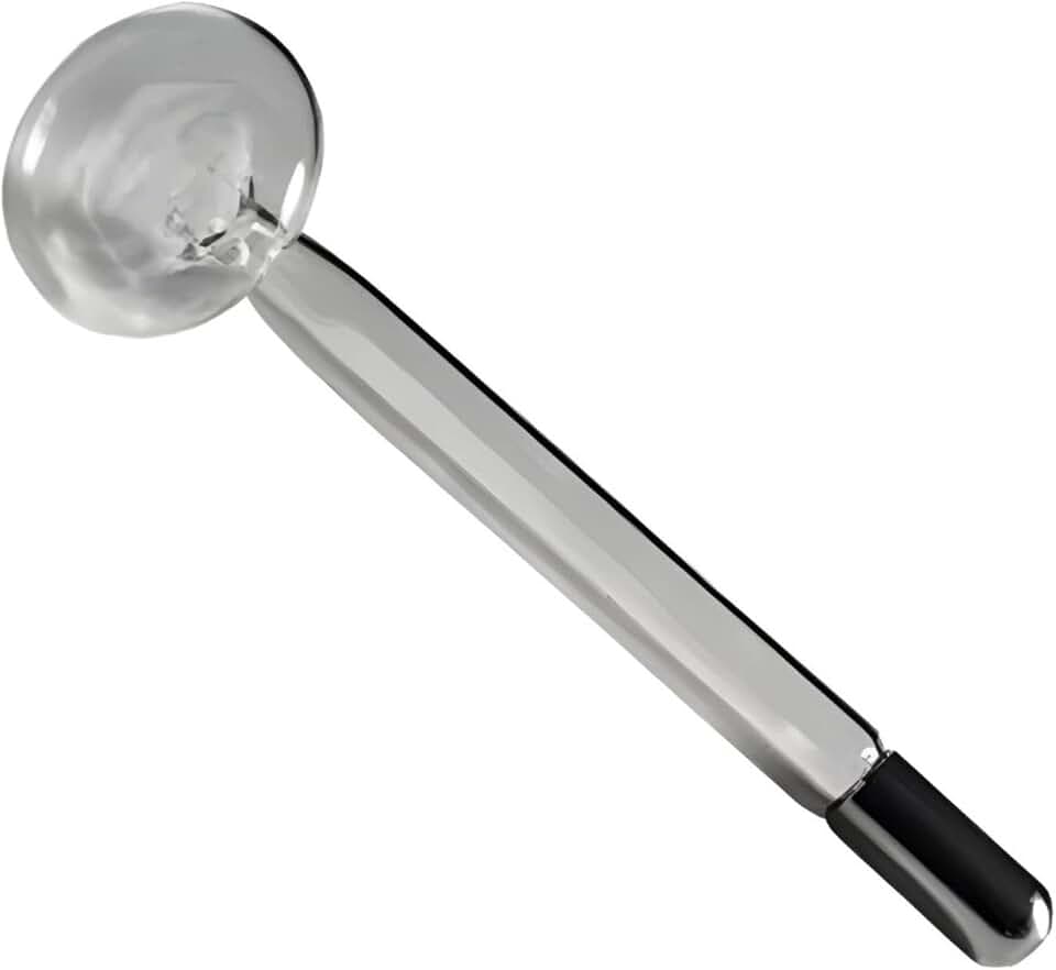 Eletrodo de Vidro Alta Frequência Tipo Cebolão, Esférico Maior, para Revitalização Cutânea, Material Vidro e Aço Inox, 20 g