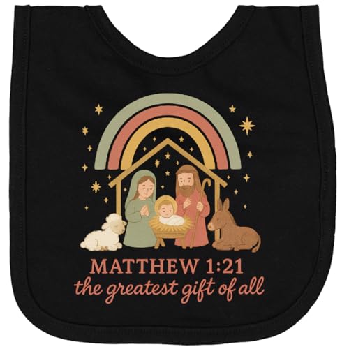 inktastic Matthew 1:21 Nativity Scene the Greatest Gift Of All Newborn Bib Black 47145