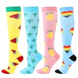 BISOUSOX 4 Pairs Compression Socks for Women Men Flying 15-20 mmHg Flight Socks for Men Women Knee-High Ladies Flight Socks Sport Running Socks Pregnancy Compression Stockings Gift for Pregnant Woman