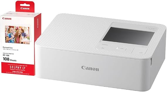 Canon Selphy CP1500 Wireless Compact Photo Printer (White) + RP-108 High-Capacity Color Ink/Paper Set, 4x6 Prints, 108 Sheets
