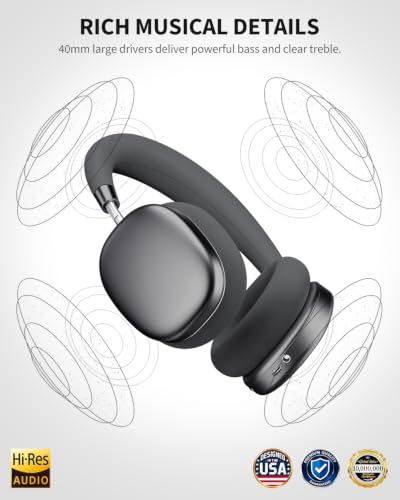 Wentronic YG01 Wireless Over-Ear Headphones, Active Noise Cancelling, Up to 58H Battery Life, Bluetooth 5.3, Great for Travel & Office, USB-C Lossless Audio, Microphone for iPhone Android - Black — view 5