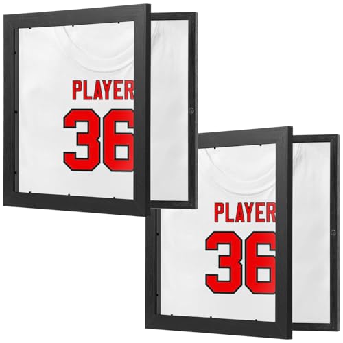 2 PCS 13' x 13' T Shirt Display Frame, Usable Space Shadow Box, Black Wood T-Shirt Frame with Uv Protection Acrylic for Football Baseball Basketball Jerseys
