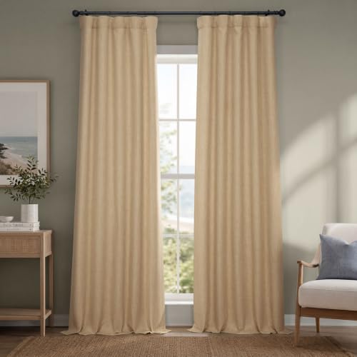 Image of HPD Half Price Drapes - Faux Linen Curtains for Living Room (1 Panel) - 50W X 84L - Textured Room Darkening Curtains for Bedroom 84 Inches Long - Drapes for Home Decor, Millet