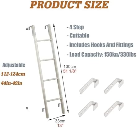 Adjustable Bunk Bed Ladder for Indoor/Outdoor Use - Heavy-Duty Climbing Ladder with 150 Kg/330 Lbs Capacity, Perfect for Camping & Tight Spaces, Easy to Hang