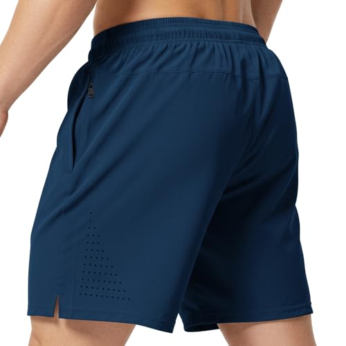 7 Inch Men Swim Trunks Gym Shorts with Mesh Liner Zipper Pocket Quick Dry Breathable for Workout Runing Beach Pool 4X-Large Solid Night Blue