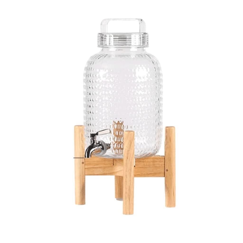 HCZKIUJY 8.3L Beverage Dispenser with Wooden Stand & Stainless Steel Spigot, Cold Drink Dispenser for Juices, Lemonade, Iced Tea & More (Round 8.3L)