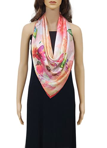 Image of Satin Silk Women's Large Square Floral Fashion Scarf | Soft satin silk neck scarf, head scarf, hair scarf, bandana, wrap, hijab, lightweight fashion accessory