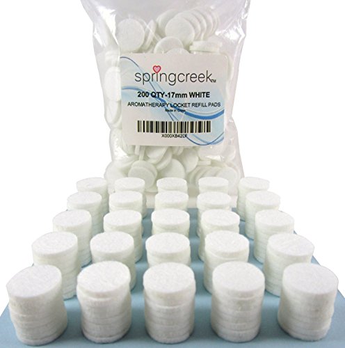Springcreek (200 Piece Bulk Value Pack) Aromatherapy Essential Oils Diffuser Locket Necklace Refill/Replacement Pads, Small Size, Thick 17x3mm Felt, White, Absorbent, Long Lasting, Washable