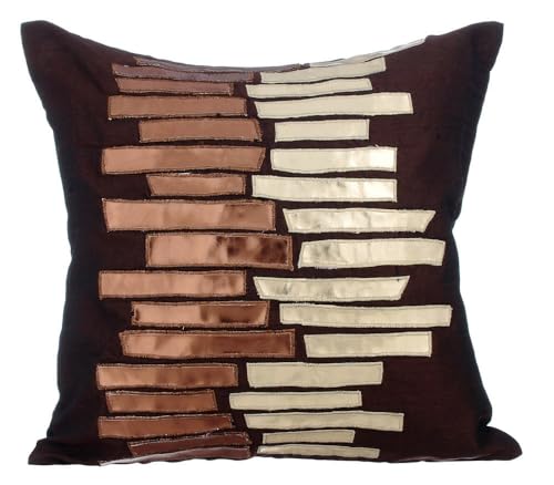 The HomeCentric Marron Housse de Coussins, Faux Cuir Metallique Applique Housse de Coussin canape, 35x35 cm Housse de Coussin pour canape, Soie enveloppe de Coussin, Moderne - Metallic Ladder