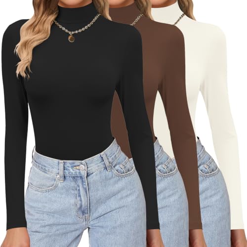Ekouaer Womens 3 Pack Turtleneck Shirts Long Sleeve Mock Undershirts | Mock Neck, Soft Base Layer Thermal Tops, Underwear Stretchy Fit, Buttery Soft, Fashion Winter Clothes