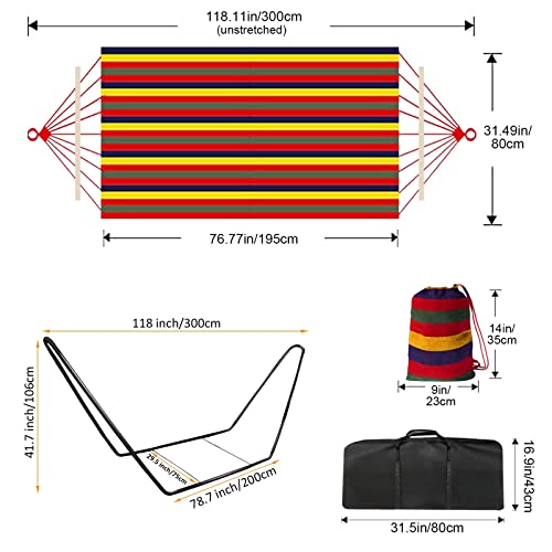 Hamaca con Soporte 0utdoor, sillas de jardín de Camping, Hamaca Individual con Marco de Metal con Bolsa de Transporte portátil y Accesorios, Hamaca Doble de algodón para Adultos y niños - imagen 3
