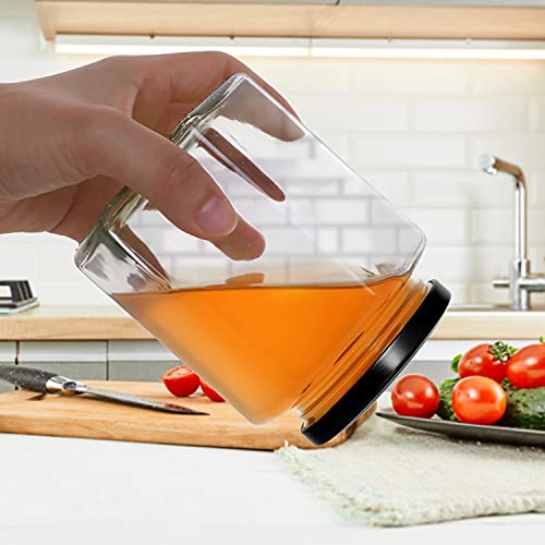 Woaiwo-q Clear Hexagon Glass Jars, 12 oz 12 Pack Hexagon Glass Honey Jars with Black Lids,Wooden Honey Sticks,Bronzy Bee Pendants,Big Tags,15m Jute Twine, Glass Jars for Honey,Liquid and More……