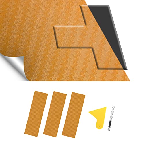 Image of Compatible with Carbon Fiber Vinyl Wrap 11.8 inch x 4 inch Chevy Bowtie Emblem Wrap Kit with Spatula and Cutter 3 Pcs Universal Logo Overlay Gold
