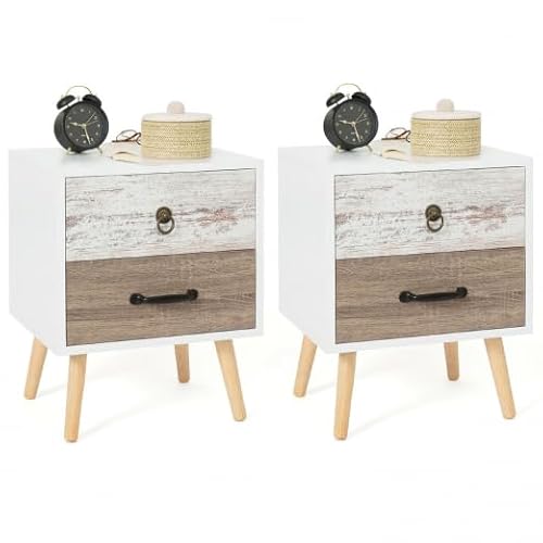IDMarket Bahía - Juego de 2 mesitas de noche (2 cajones)