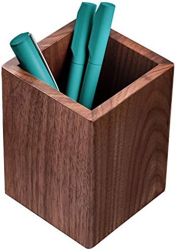 MaxGear Pen Holder for Desk Premium Walnut Pencil Holder Pen Cup Makeup Brush Holder Desk Accessories & Workspace Organizers for Home, School & Office