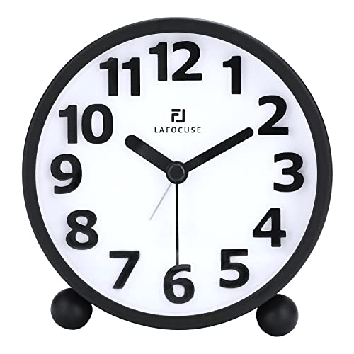 Lafocuse 4-calowe cyfry 3D, metalowy budzik, czarny, cichy zegar na stolik nocny z podświetleniem dla dzieci, ciężko śpiących