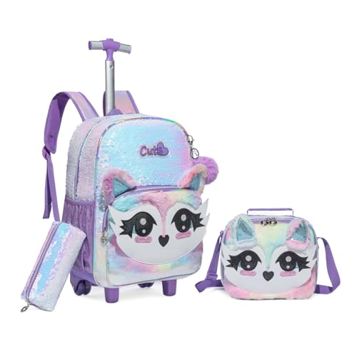 Mochila Rodinha Escolar Infantil de Lancheira e Estojo Lápis Ideal para Meninos e Meninas de 7 a 12 Anos (raposa)