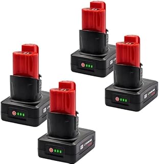 4-Pack 6.0Ah M12 Battery Replacement for Milwaukee 12V Tools, with LED Fuel Gauge & Compatible with 48-11-2460 48-11-2420 48-11-2401 M12 C12 Series