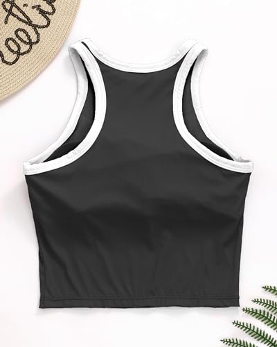 Everrysea Womens Workout Tops Ribbed Longline Sports Bras Crop Yoga Top High Neck Athletic Tank Built In Bra Racerback thumb #5