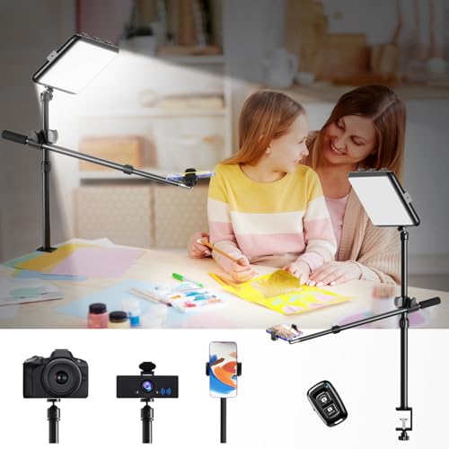 Upgrade Ring Light Lamp Overhead Phone Camera Mount,Evershop 23W 12” Full Ring Light with Stand and Phone Holder,Ring Light Tripod Desk 2300-7000K Dimmable Selfie Light for Video,Photo,YouTube,Tiktok