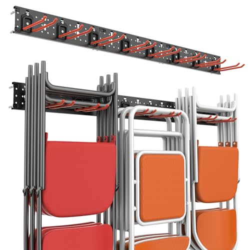 Wallmaster Wall Mount Garage Organizer Tool Storage Rack, Heavy Duty Folding Chair Hangers with 8 Adjustable Hooks, 48-inch Tracks, Max Load 300lbs by Wallmaster - Used condition - US$40.84