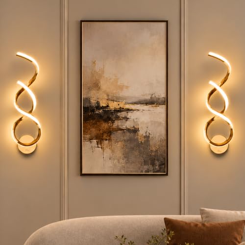 Image of Murphy Twistra Elegant LED Wall Lamp for Home - 2 Years Warranty - Modern Aluminium Light with 3 Color Modes (French Gold, Pack of 2)