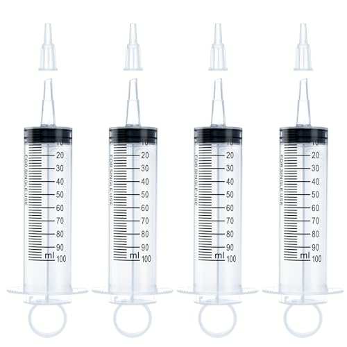 100ml Syringe Large Syringe Colostrum Syringes 4 Pack Individually Sterile Sealed Lab Syringes with Measurement for Measuring Liquids Scientific Labs Experiment Feeding Pets (4x100ml)