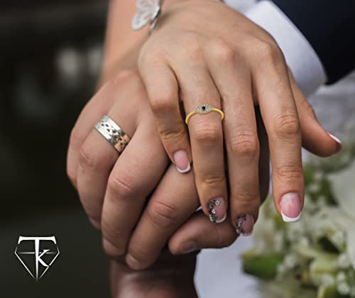 Takar Dainty 10K Yellow Gold Diamond And Sapphire Evil Eye Ring (Size 7.75) #TOP2