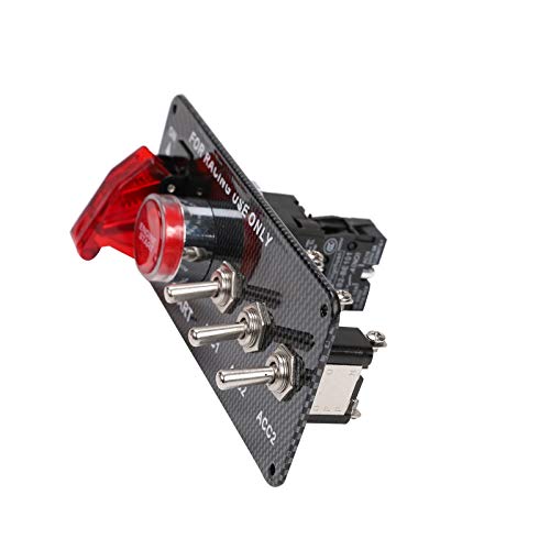 SUPERFASTRACING 12V Carbon Ignition Switch Panel Engine Start Push Button LED Toggle Racing Auto