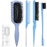 Curl Defining Brush, Curly Hair Brush Products With 3 Pcs Slick Back Hair Brush Set Bristle Brush Edge Control Teasing Comb for women (Blue)