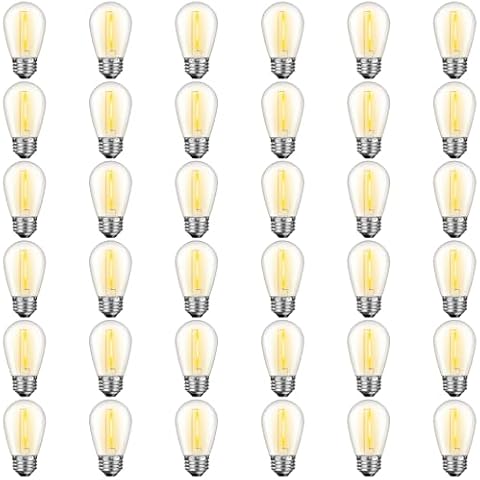GvvooHome S14 LED Bulbs for Outdoor String Lights, 36 Pack Shatterproof Replacement Edison Bulbs for Patio String Lights Outdoor Waterproof, Warm White 2200K, Dimmable, E26 Standard Base Cover