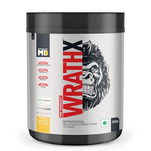 Image of MuscleBlaze Pre Workout WrathX Powder, Mango Mayhem (20 Servings, 340g) | With Creapure, NitroBlaze & BioPerine