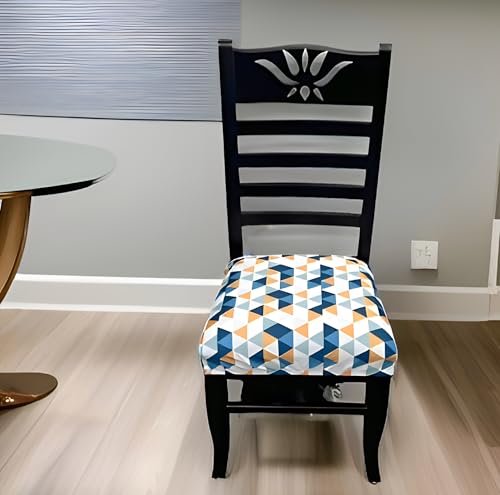 Image of Set of 6 Stretchable Dining Chair Covers, Universal Fit Washable Seat Slipcovers for Dining Room & Home Decor (Blue Triangle)