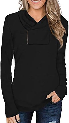 Cyanstyle Women’s Long Sleeve Casual Pullover Zipper Cowl Neck Tops Solid Sporty Tunic Sweatshirts Black Small