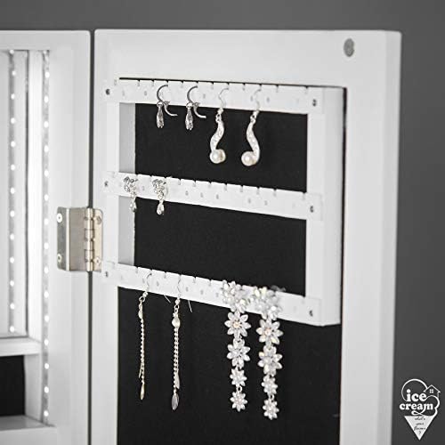 ice cream what's your flavour? Harper - Wall Mounted/Desktop White Jewellery Mirror Cabinet with Internal LED Lights & Photo Frame Bedroom Makeup Storage