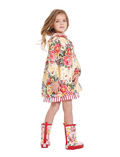 Children 's Peony Print Hooded Waterproof Raincoat,Apricot,7
