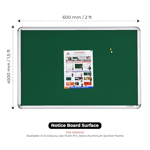 Image of ALKOSIGN Astra Felt Notice Board -Green (1.5 x 2 Feet) |Bulletin Board, Pin-up Board, Display Board, Push pins Board, Announcement Board, Soft Message Board for School, College, Office, Study Room
