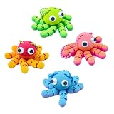 3D Printed Articulated Octopus Keychain - 24 Moving Joints Poseable Desk Pet for Adults, Pocket Anxiety Relief (All 4PCS)