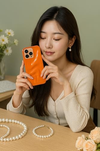 Image of COVERLY Orange Sparkle Swirl Back Case Cover for iPhone 12 Pro | Hot Minimalist Faux Wave Cute Design | Water Wrinkle Glitter | Silicone Aesthetic Glossy Cover for Girls & Women (Orange, Shockproof)