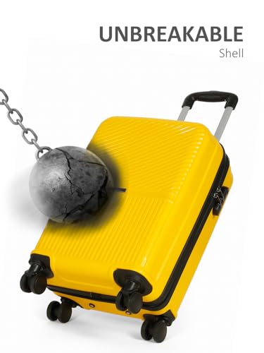 Image of Teakwood Small Size 8 Wheels Trolley Bag, Hard Cabin with Zipper Closure, Adjustable Push Button & Cross Side Strap, Number Lock System 360 Degree (Small, Yellow)
