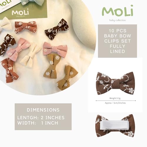 10 PCS 2'' Baby Hair Bow Clips Set Handmade Fully Lined Alligator Clips Floral Embroidered Cotton Fabric Gental for Baby Girls Toddler Fine Hair (Autumn)