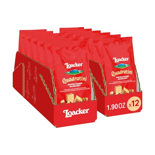 Loacker Quadratini Hazelnut Bite-Size Wafer Cookies, Crispy Wafers with 4